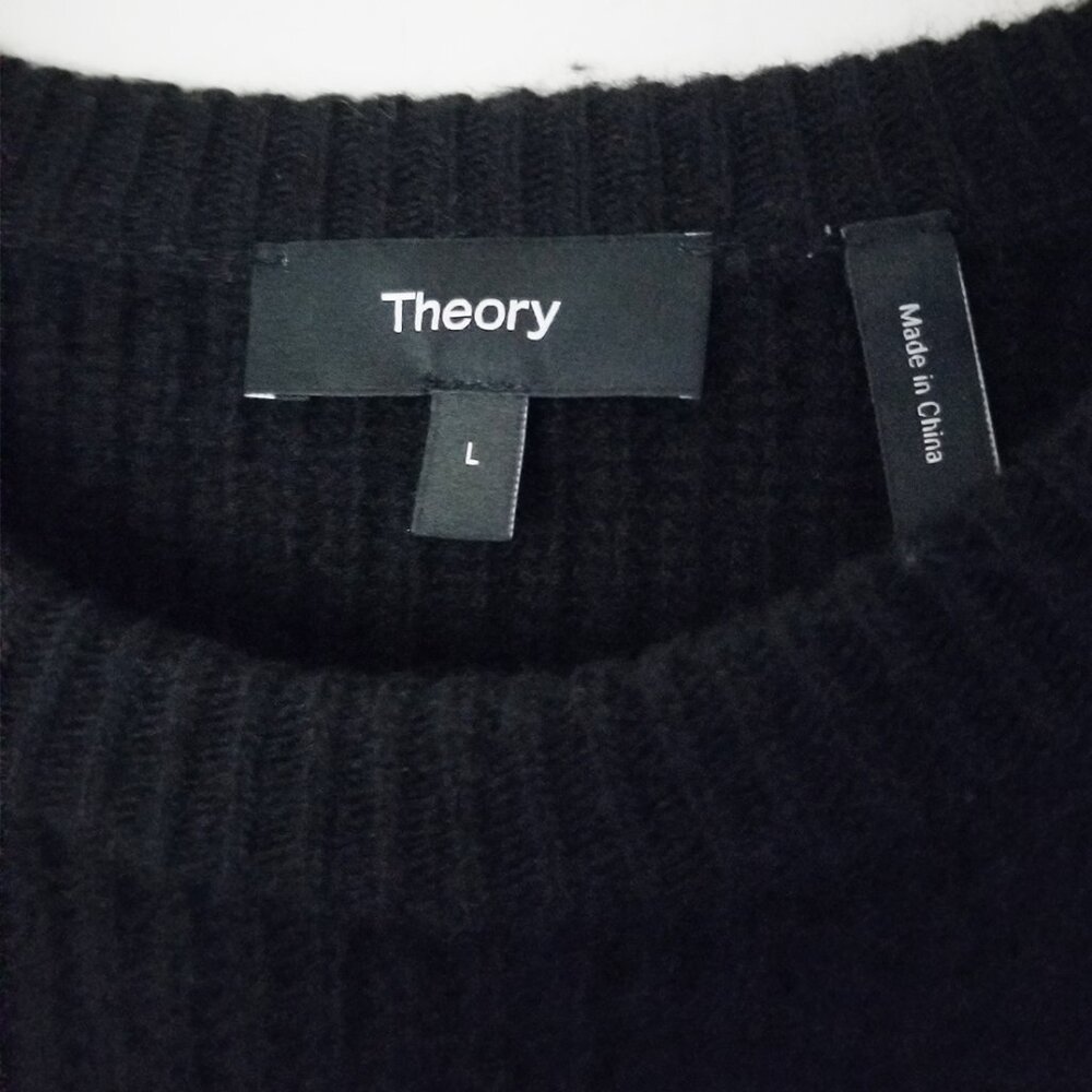 Theory Boxy Long Sleeves Felted Wool Cashmere Rib Sweater in Black Size L $425 - Picture 7 of 16
